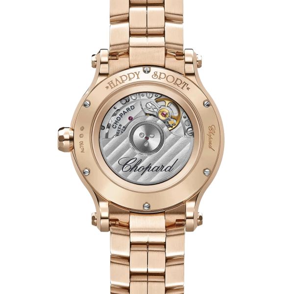 Montre Chopard Happy Sport Or Rose automatique lunette sertie cadran doré bracelet or rose 33 mm 275378-5009