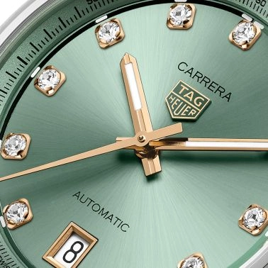 TAG Heuer Carrera automatic watch diamond index rose gold green dial steel bracelet 36 mm WBN2317.BA0001