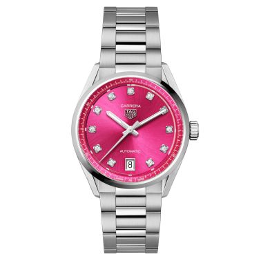 TAG Heuer Carrera automatic watch diamond index pink dial steel bracelet 36 mm WBN2318.BA0001