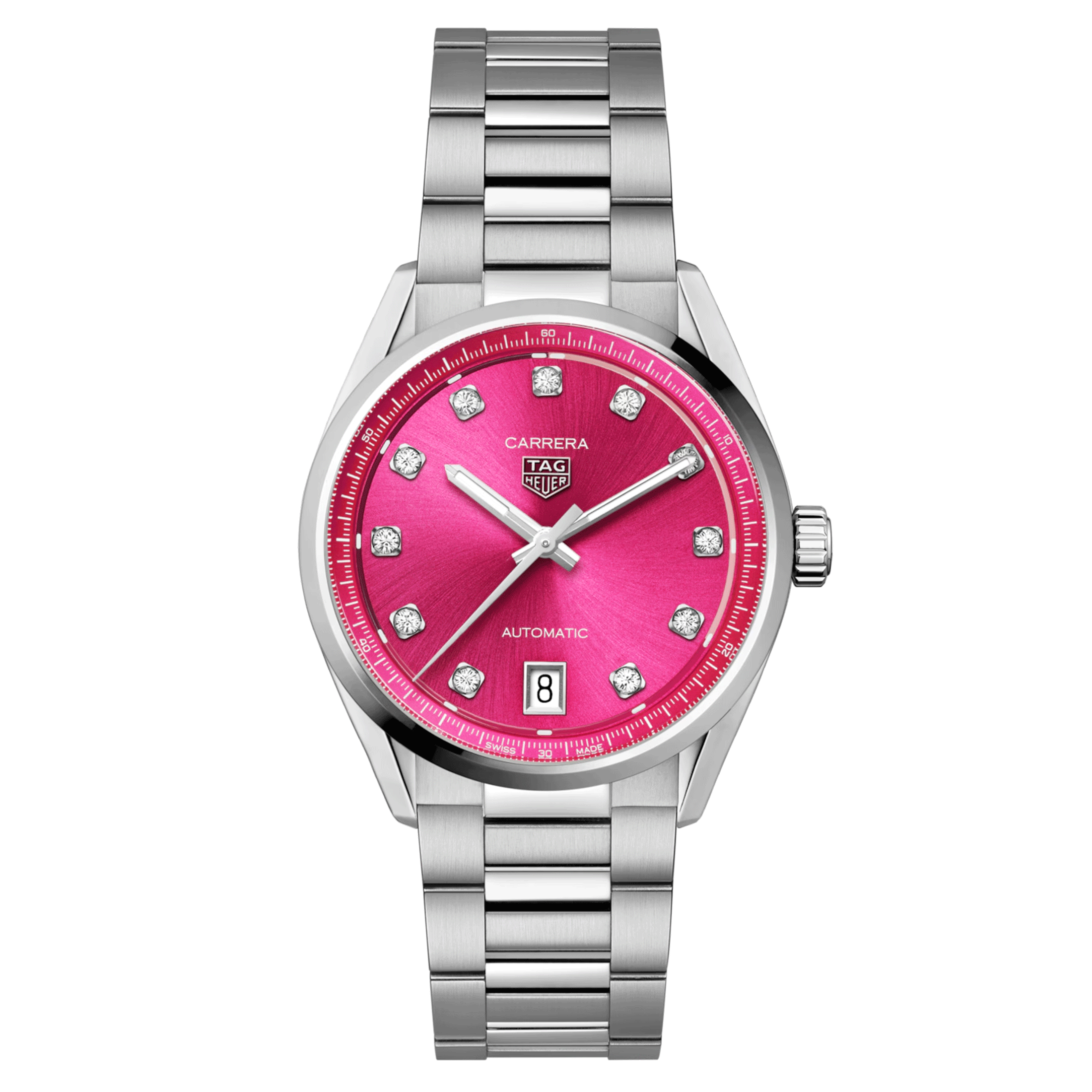 Montre TAG Heuer Carrera automatique index diamants cadran rose bracelet acier 36 mm WBN2318.BA0001