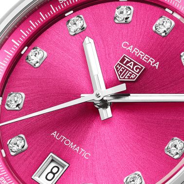 Montre TAG Heuer Carrera automatique index diamants cadran rose bracelet acier 36 mm WBN2318.BA0001