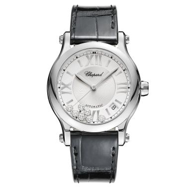 Montre Chopard Happy Sport automatique cadran argent bracelet cuir noir 36 mm 278559-3001