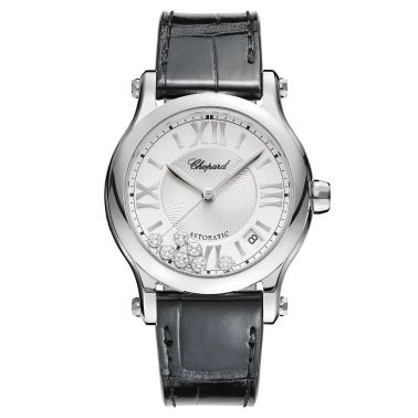 Montre Chopard Happy Sport automatique cadran argent bracelet cuir noir 36 mm 278559-3001