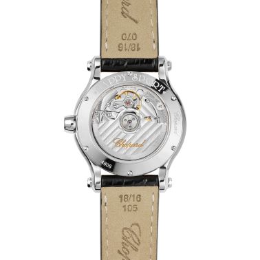 Montre Chopard Happy Sport automatique cadran argent bracelet cuir noir 36 mm 278559-3001