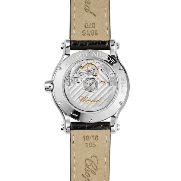 Montre Chopard Happy Sport automatique cadran argent bracelet cuir noir 36 mm 278559-3001