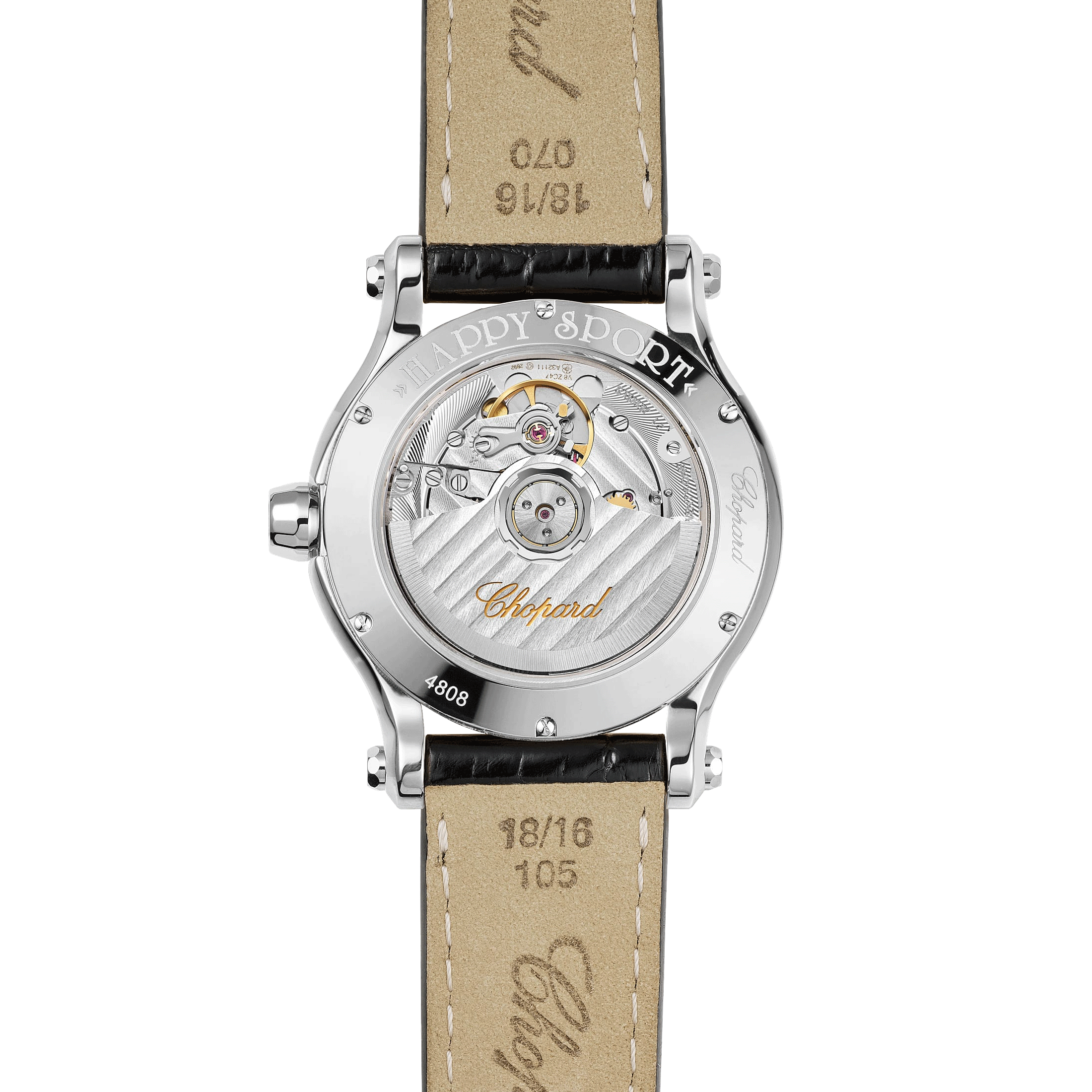 Chopard Happy Sport automatic watch silver dial black leather strap 36 mm 278559-3001