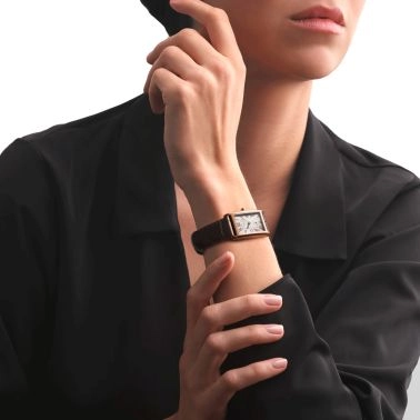 Longines DolceVita Rose Gold quartz watch silver dial black leather strap 23 x 37 mm L5.512.8.71.0