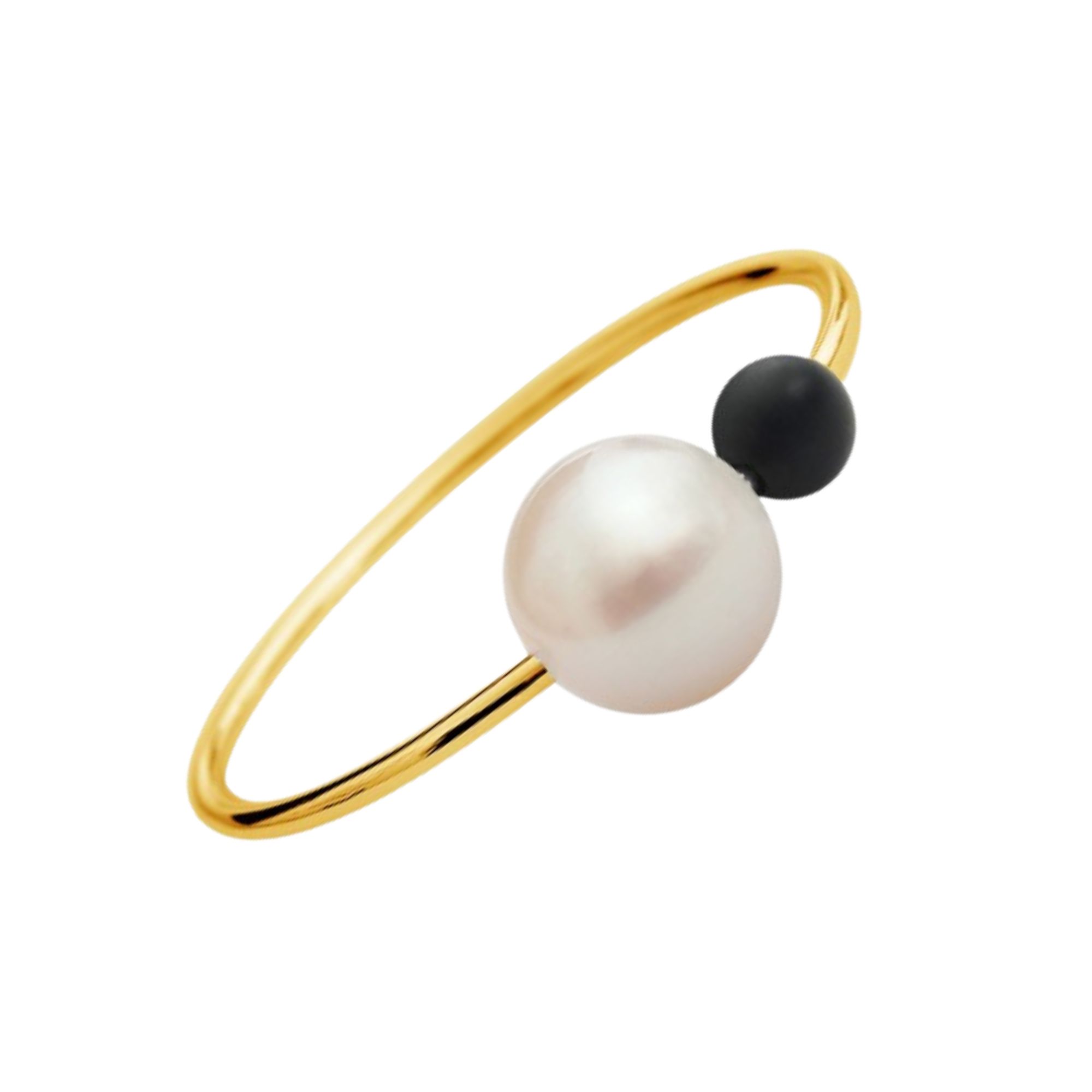 Claverin Rosary ring in yellow gold with white pearls and agate