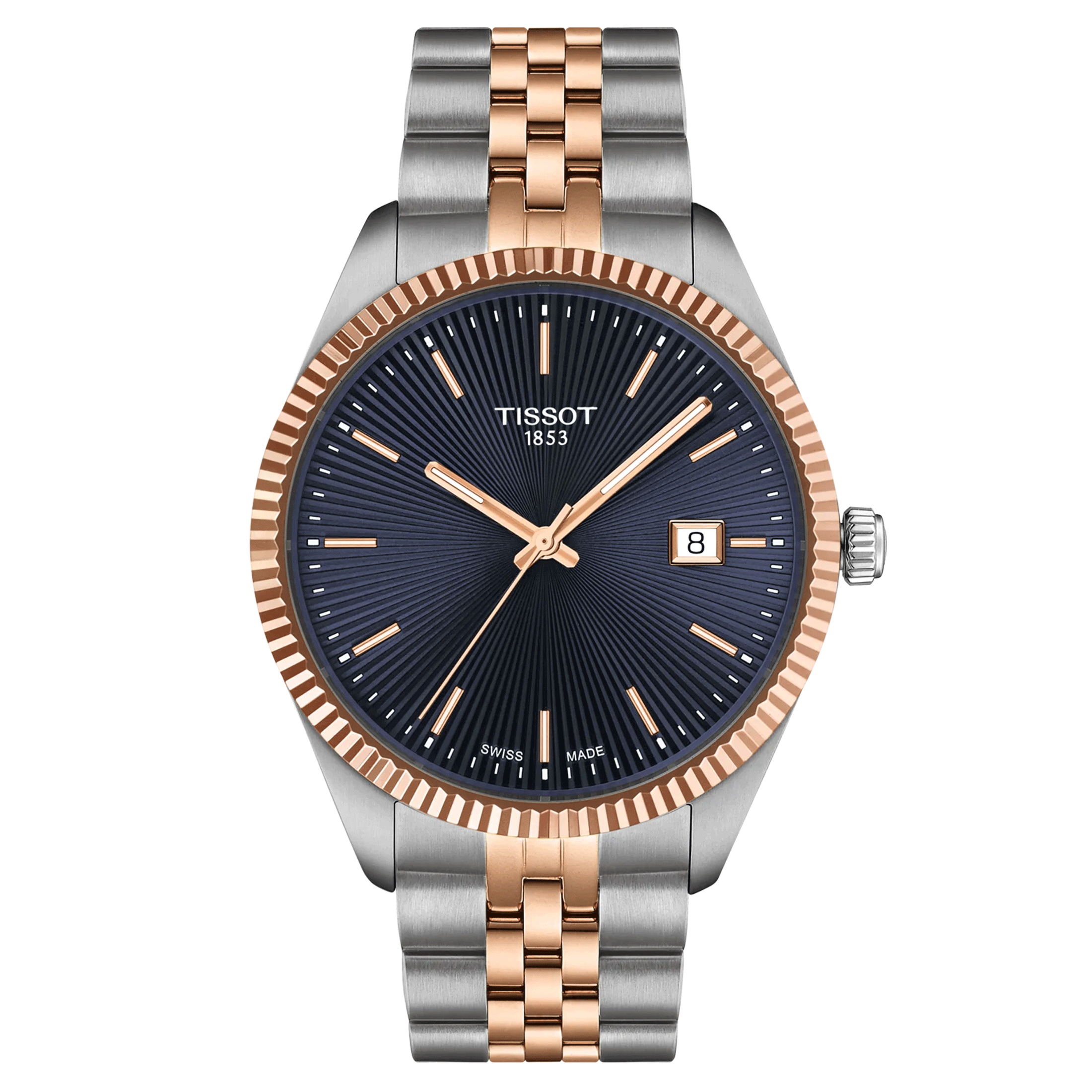 Montre Tissot T-Classic Ballade quartz cadran bleu bracelet acier et pvd or rose 40 mm T156.410.22.041.00