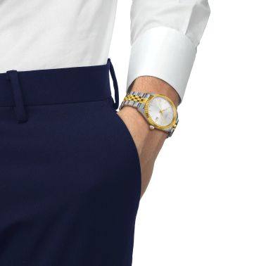 Tissot T-Classic Ballade quartz watch silver dial steel bracelet and yellow gold pvd 40 mm T156.410.22.031.00