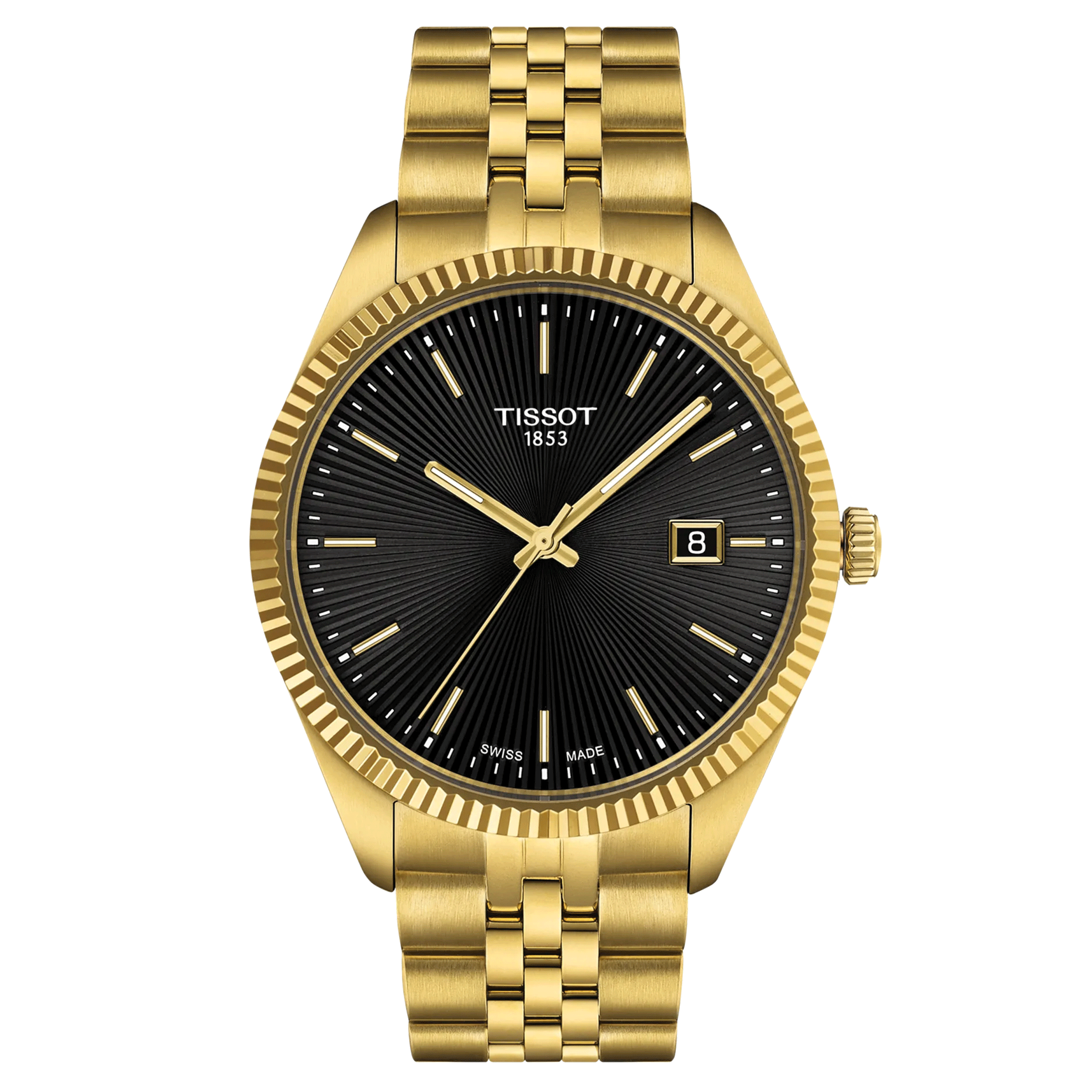 Montre Tissot T-Classic Ballade quartz cadran noir bracelet acier pvd or jaune 40 mm T156.410.33.051.00