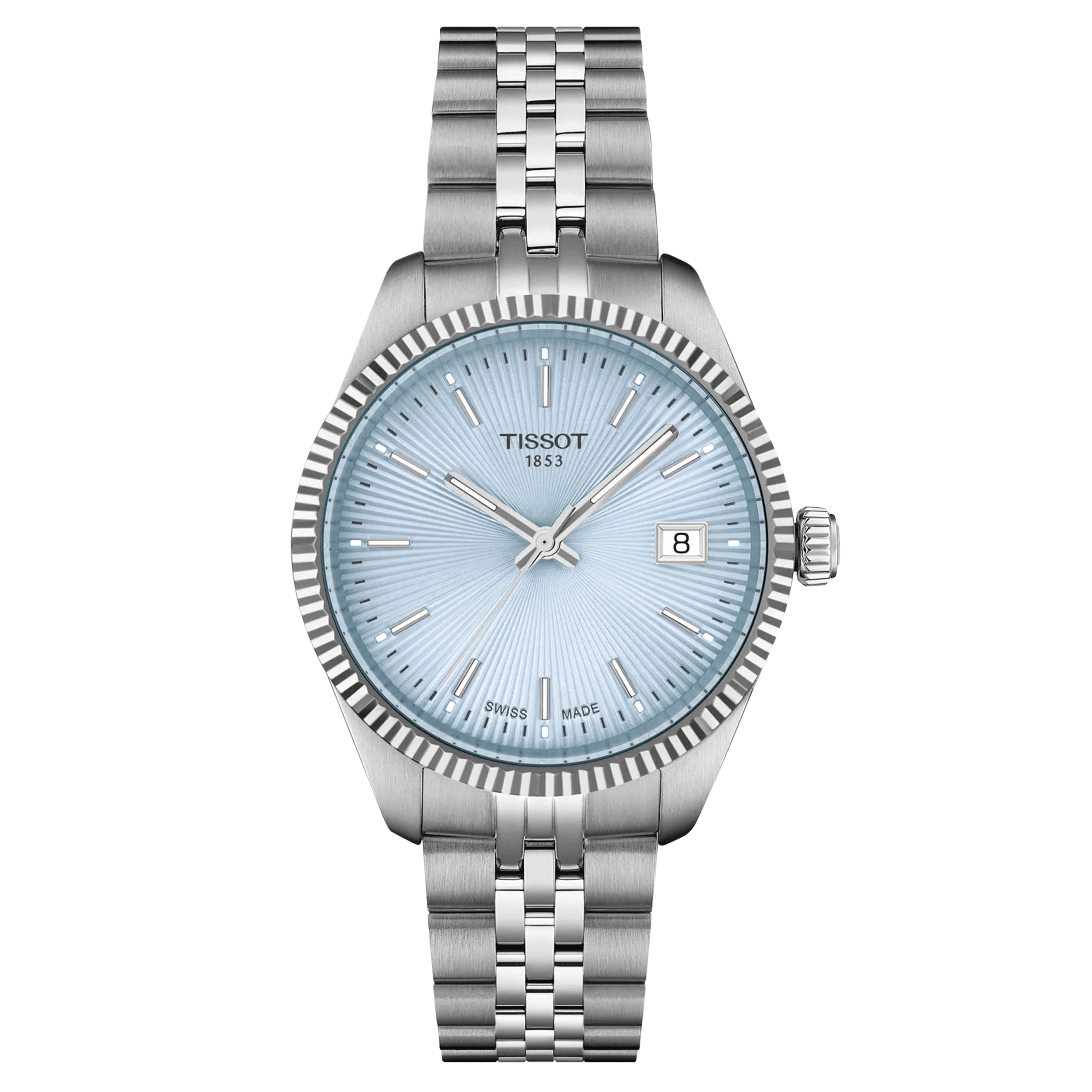 Montre Tissot T-Classic Ballade quartz cadran bleu glacier bracelet acier 34 mm T156.210.11.351.00