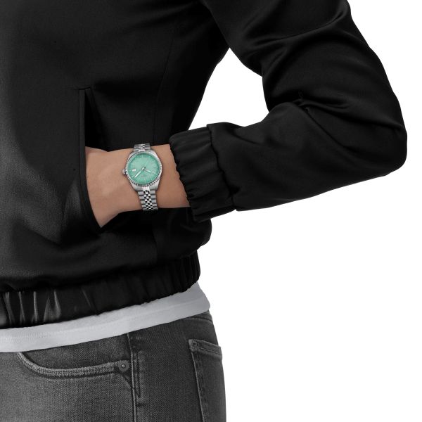 Tissot T-Classic Ballade quartz watch light green dial steel bracelet 34 mm T156.210.11.091.00