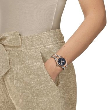 Tissot T-Classic Ballade quartz watch blue dial steel bracelet and rose gold pvd 34 mm T156.210.22.041.00