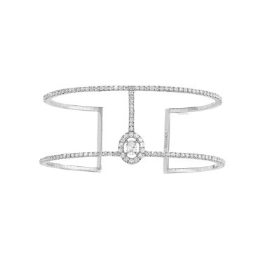 Bracelet Messika Glam'Azone Skinny 2 rangs Pavé en or blanc et diamants