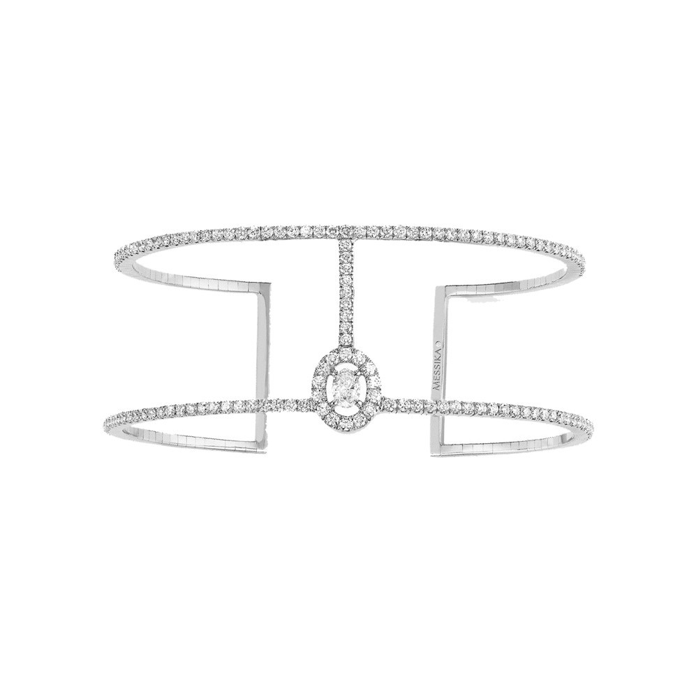 Bracelet Messika Glam'Azone Skinny 2 rangs Pavé en or blanc et diamants