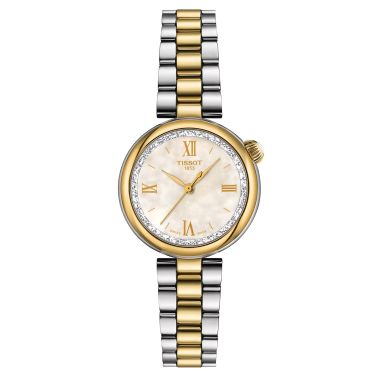 Tissot Désir quartz watch white mother-of-pearl dial steel bracelet and yellow gold pvd 28 mm T152.010.22.118.01