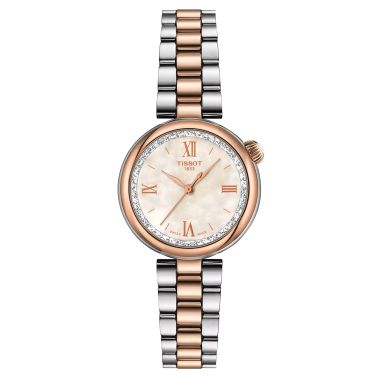 Montre Tissot Désir quartz cadran nacre blanche bracelet acier et pvd or rose 28 mm T152.010.22.118.00