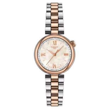 Montre Tissot Désir quartz cadran nacre blanche bracelet acier et pvd or rose 28 mm T152.010.22.118.00