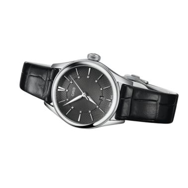 Montre Oris Artelier Date Diamonds automatique cadran anthracite bracelet cuir 28 mm