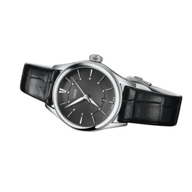 Montre Oris Artelier Date Diamonds automatique cadran anthracite bracelet cuir 28 mm