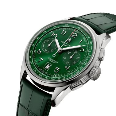 Montre Breitling Premier B01 Chronograph automatique cadran vert bracelet cuir vert 42 mm AB0145371L1P2