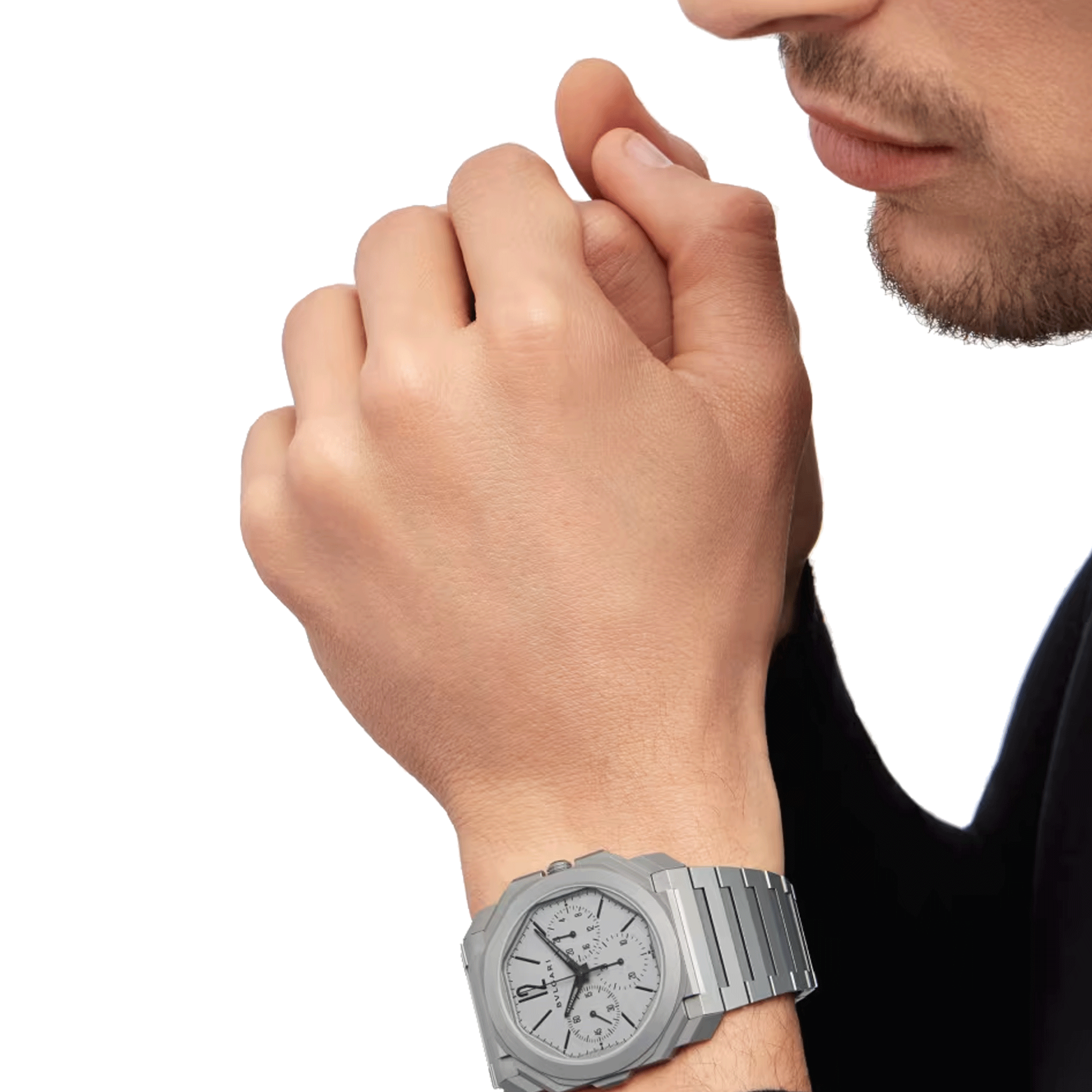 Montre Bulgari Octo Finissimo Chronographe GMT automatique cadran titane gris bracelet titane 42 mm 103068