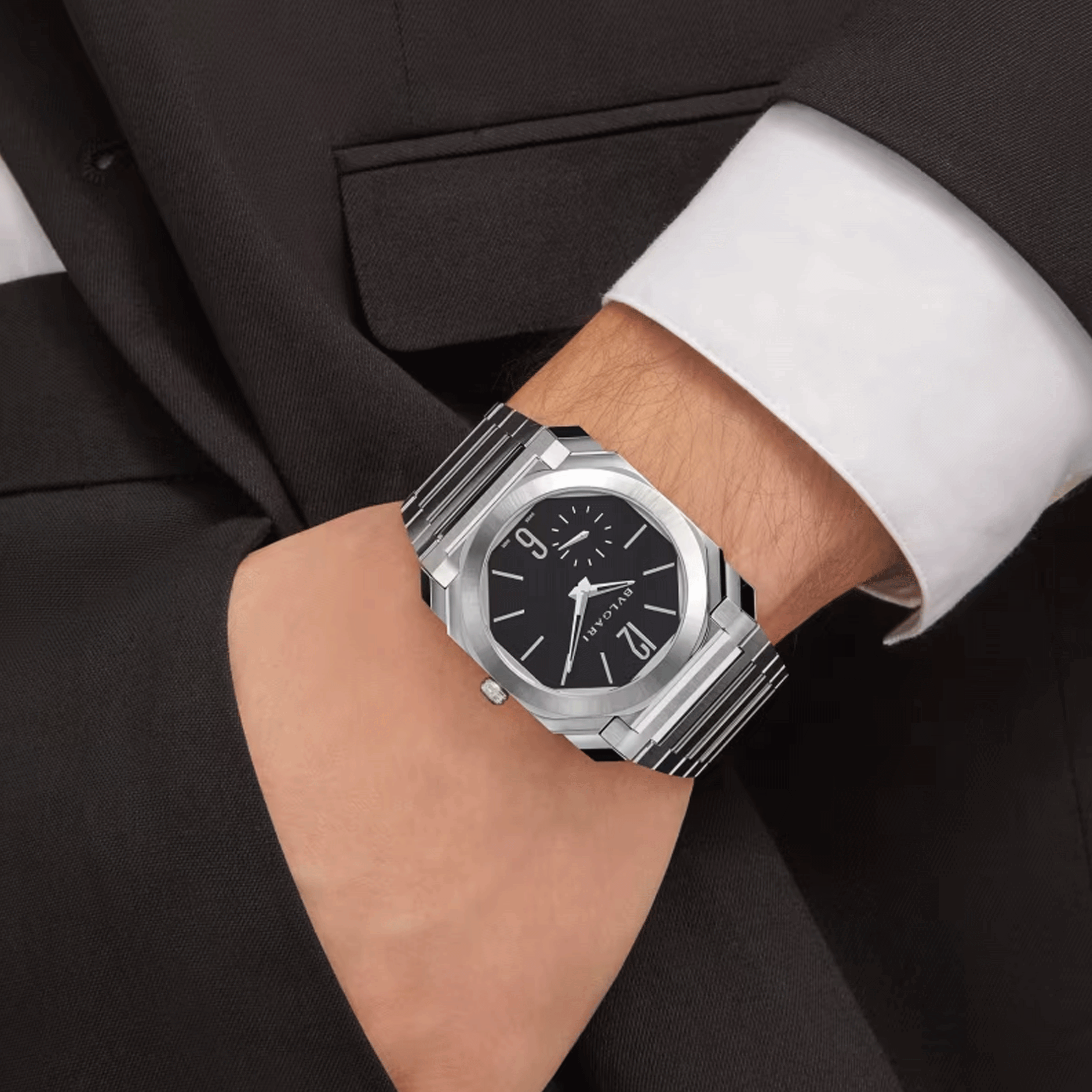 Bulgari Octo Finissimo automatic watch black dial stainless steel bracelet 40 mm 103297