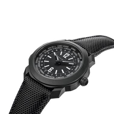 Bulgari Octo Roma WorldTimer automatic watch black dial black rubber strap 41 mm 103486