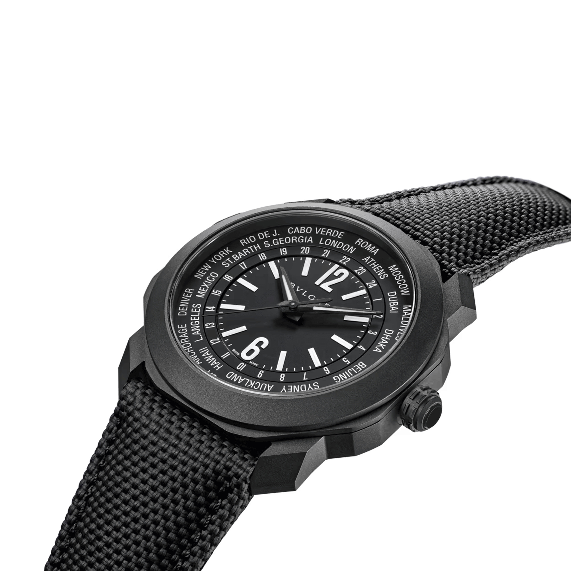 Montre Bulgari Octo Roma WorldTimer automatique cadran noir bracelet caoutchouc noir 41 mm 103486