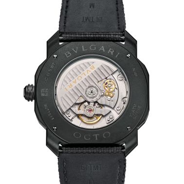 Bulgari Octo Roma WorldTimer automatic watch black dial black rubber strap 41 mm 103486