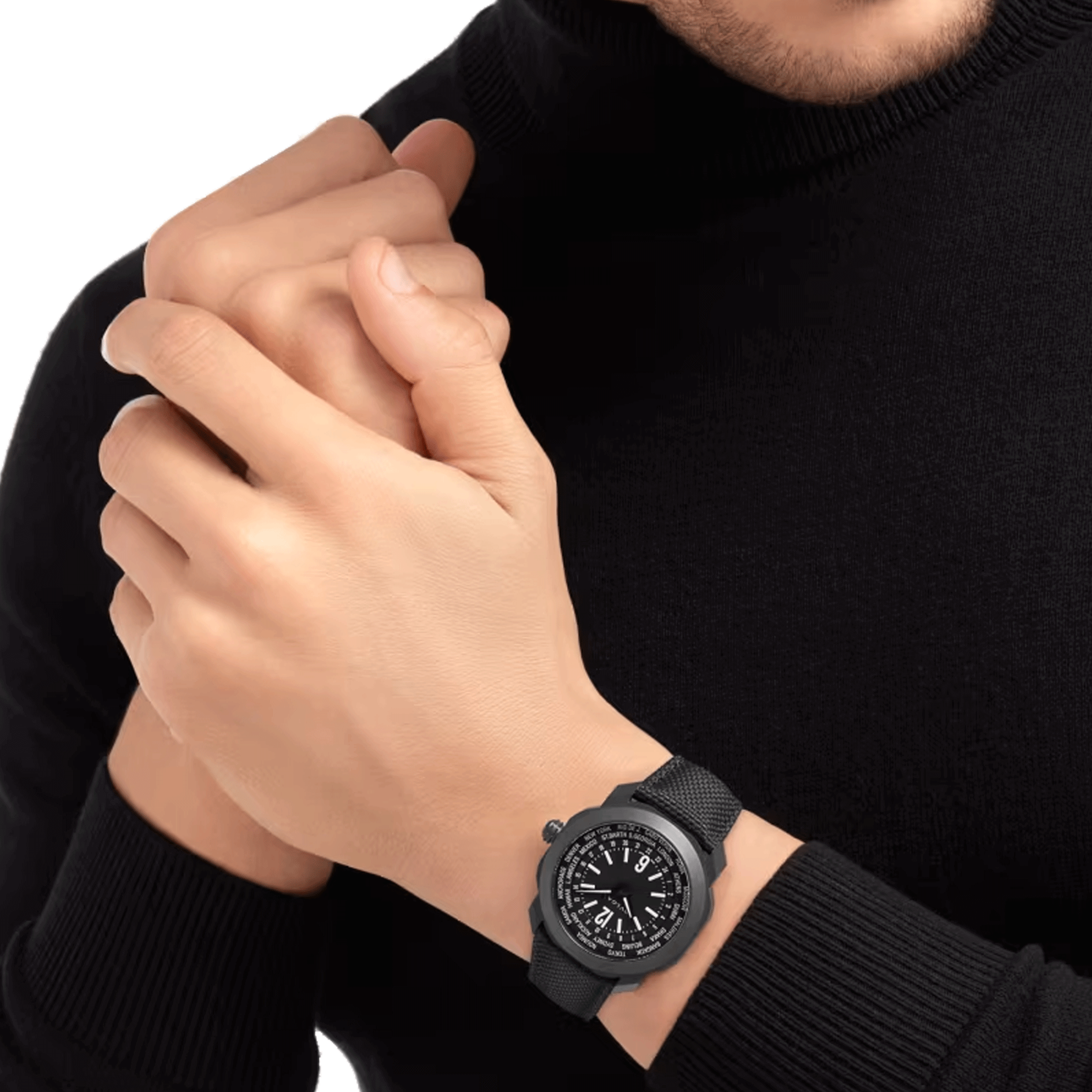 Bulgari Octo Roma WorldTimer automatic watch black dial black rubber strap 41 mm 103486