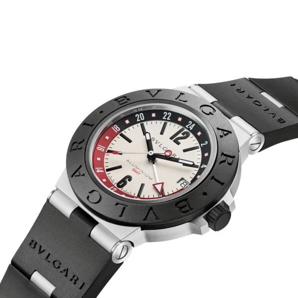 Bulgari Bvlgari Aluminium GMT automatic watch white dial black rubber strap 40 mm 103963