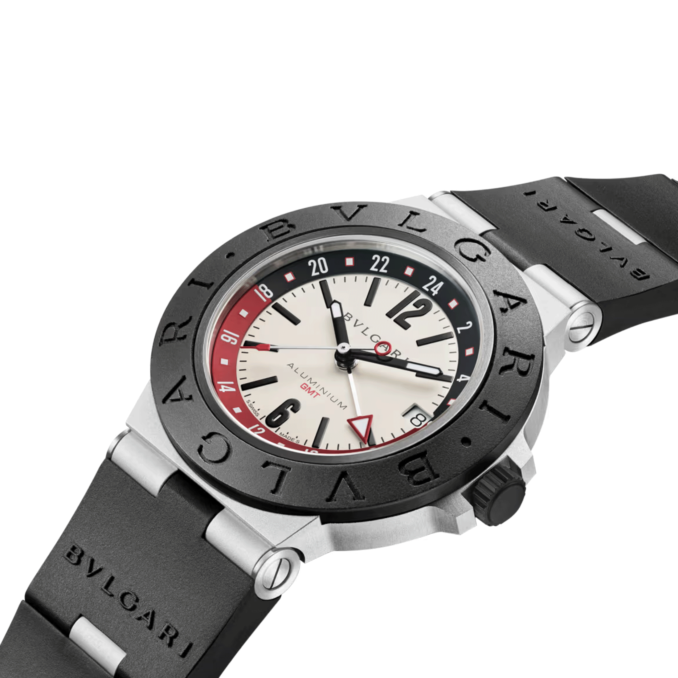 Montre Bulgari Bvlgari Aluminium GMT automatique cadran blanc bracelet caoutchouc noir 40 mm 103963