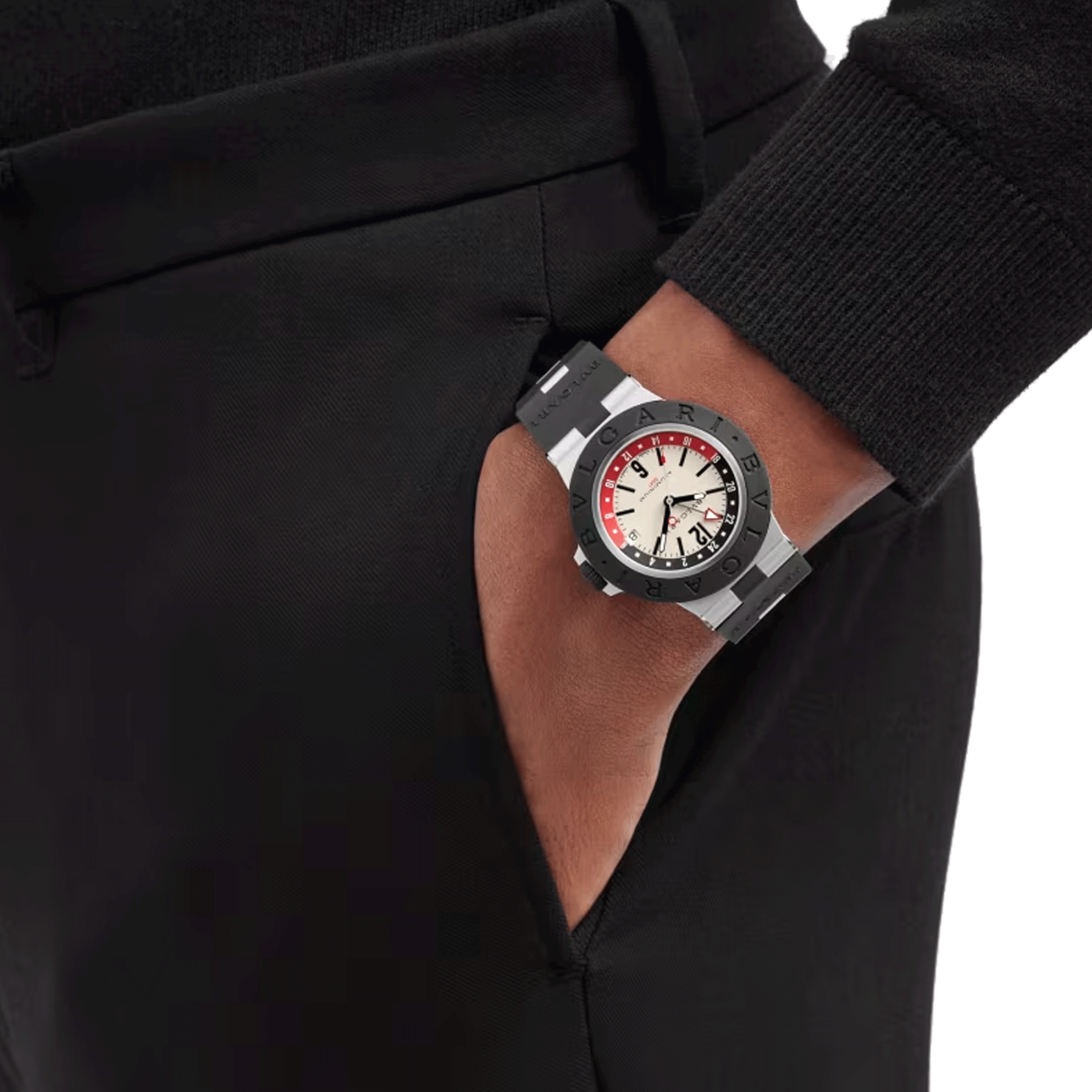 Montre Bulgari Bvlgari Aluminium GMT automatique cadran blanc bracelet caoutchouc noir 40 mm 103963