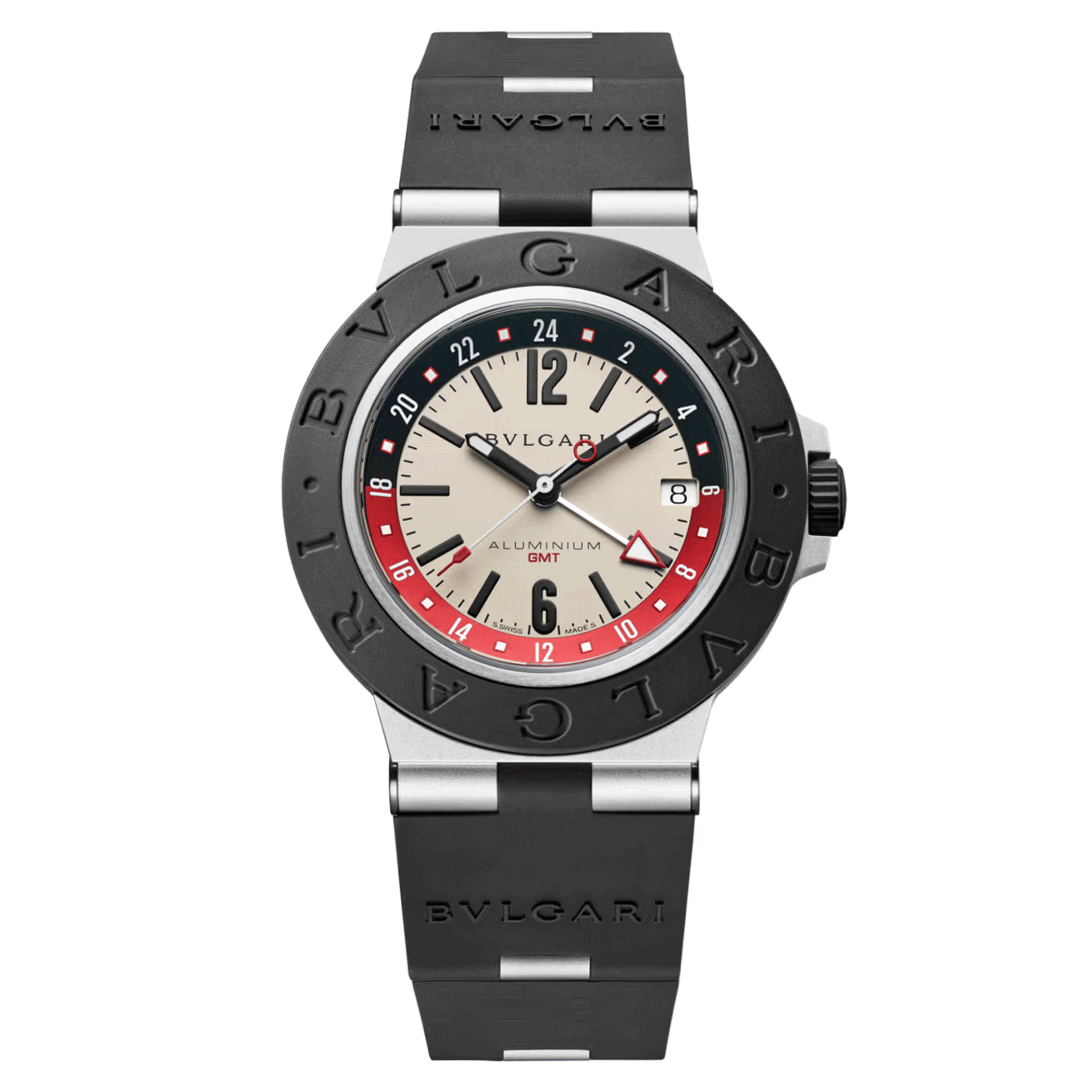 Montre Bulgari Bvlgari Aluminium GMT automatique cadran blanc bracelet caoutchouc noir 40 mm 103963