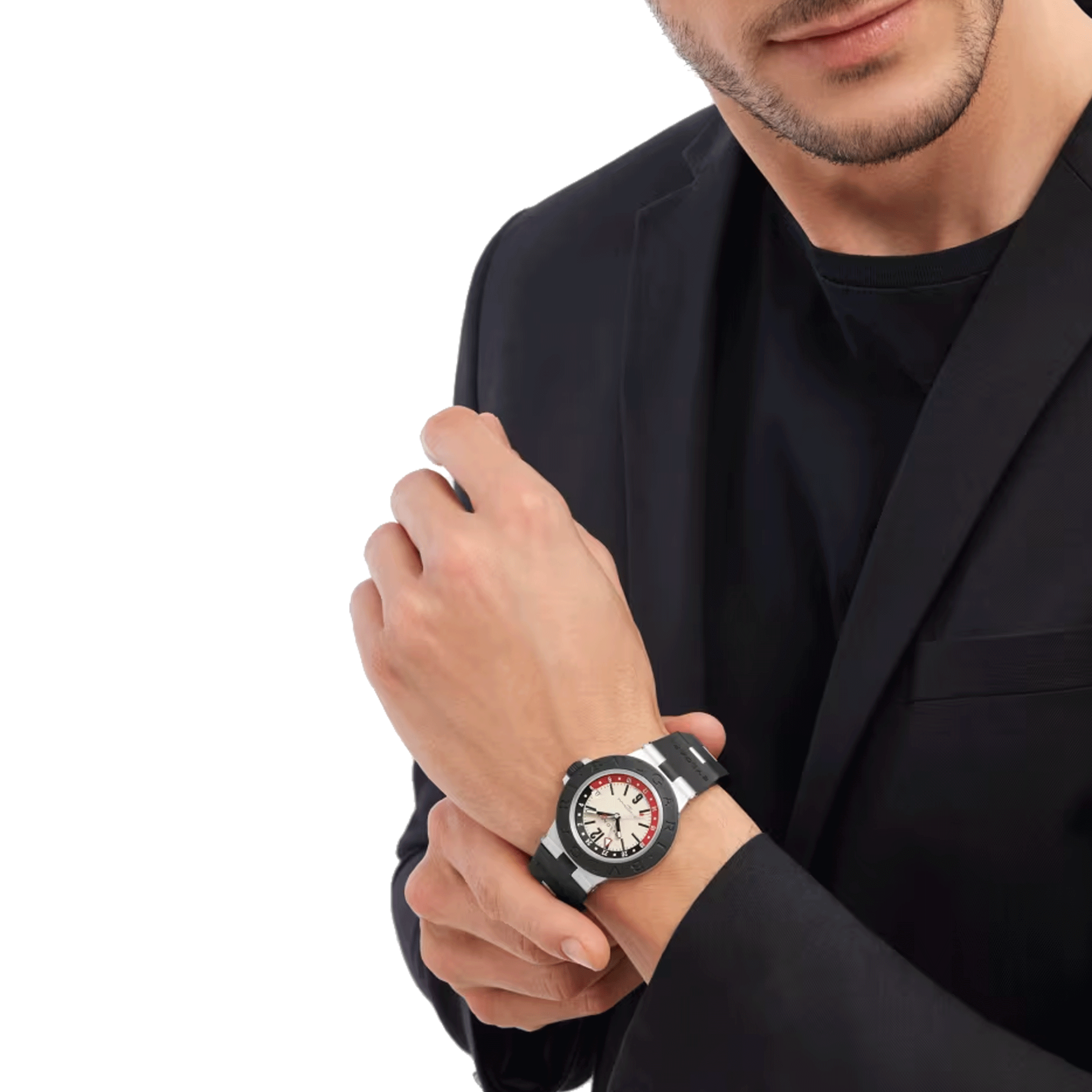 Bulgari Bvlgari Aluminium GMT automatic watch white dial black rubber strap 40 mm 103963