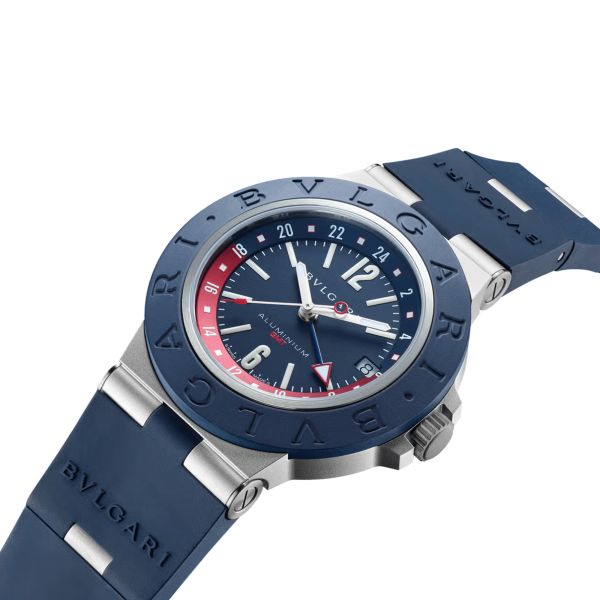 Bulgari Bvlgari Aluminium GMT automatic watch blue dial blue rubber strap 40 mm 103554