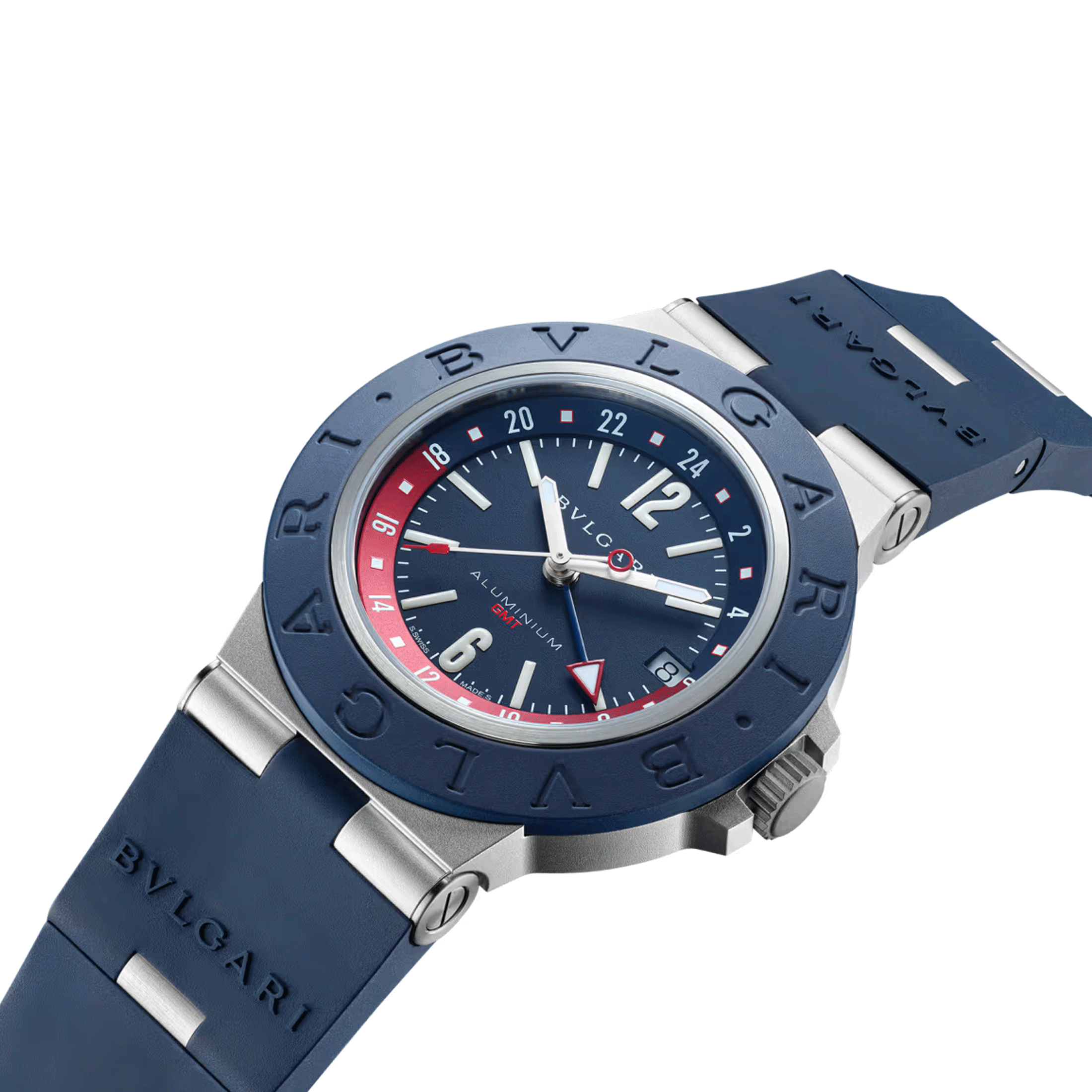 Bulgari Bvlgari Aluminium GMT automatic watch blue dial blue rubber strap 40 mm 103554