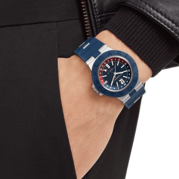 Montre Bulgari Bvlgari Aluminium GMT automatique cadran bleu bracelet caoutchouc bleu 40 mm 103554
