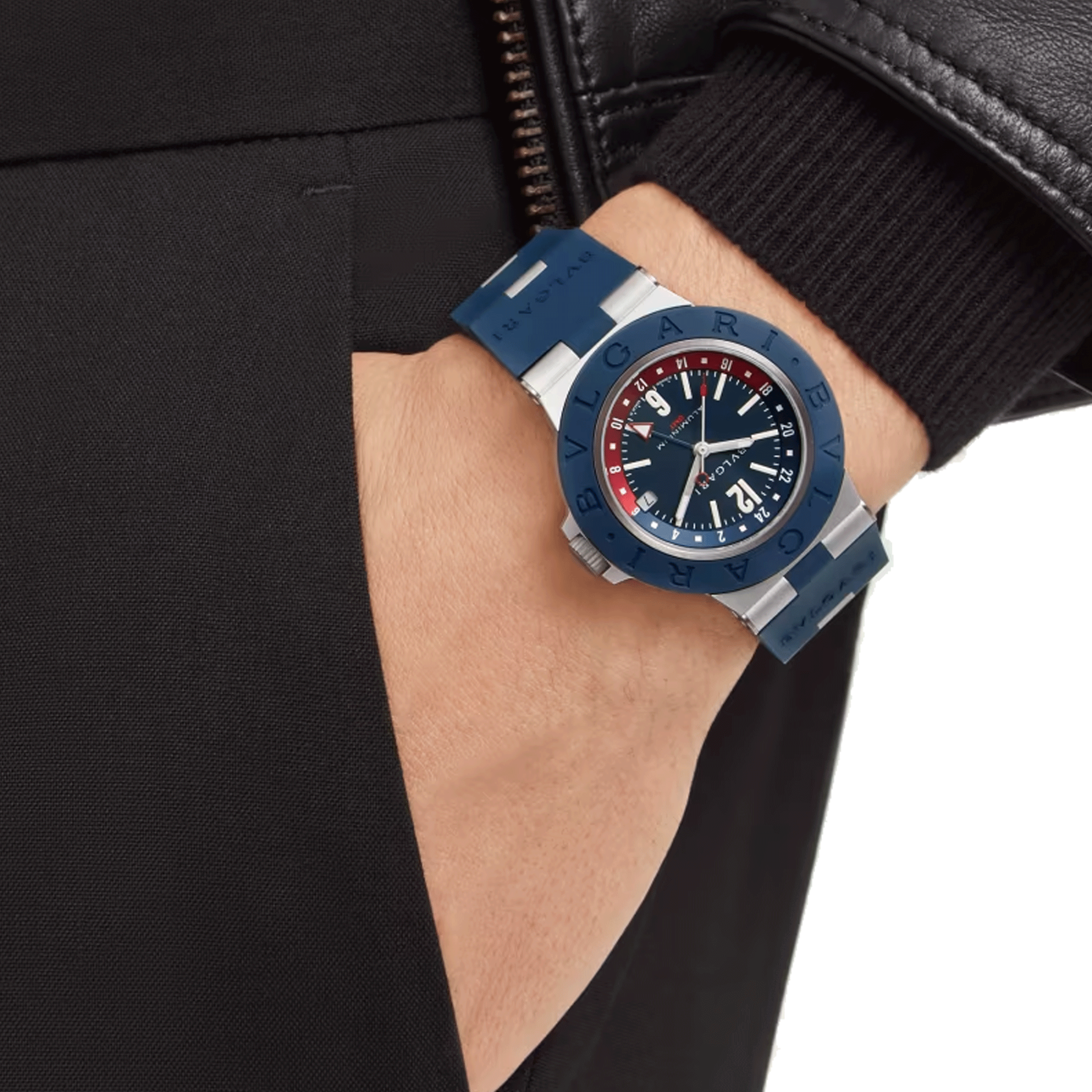 Montre Bulgari Bvlgari Aluminium GMT automatique cadran bleu bracelet caoutchouc bleu 40 mm 103554