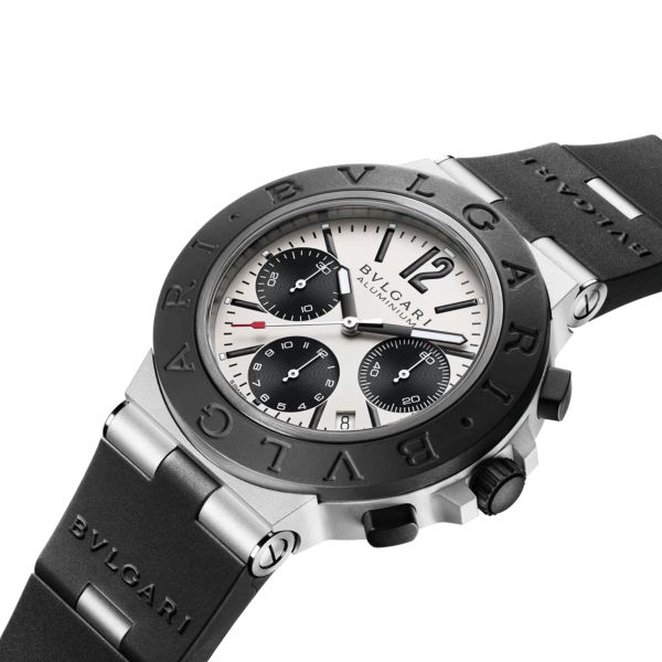 Bulgari Bvlgari Aluminium Automatic Chronograph watch grey dial black rubber strap 41 mm 103722