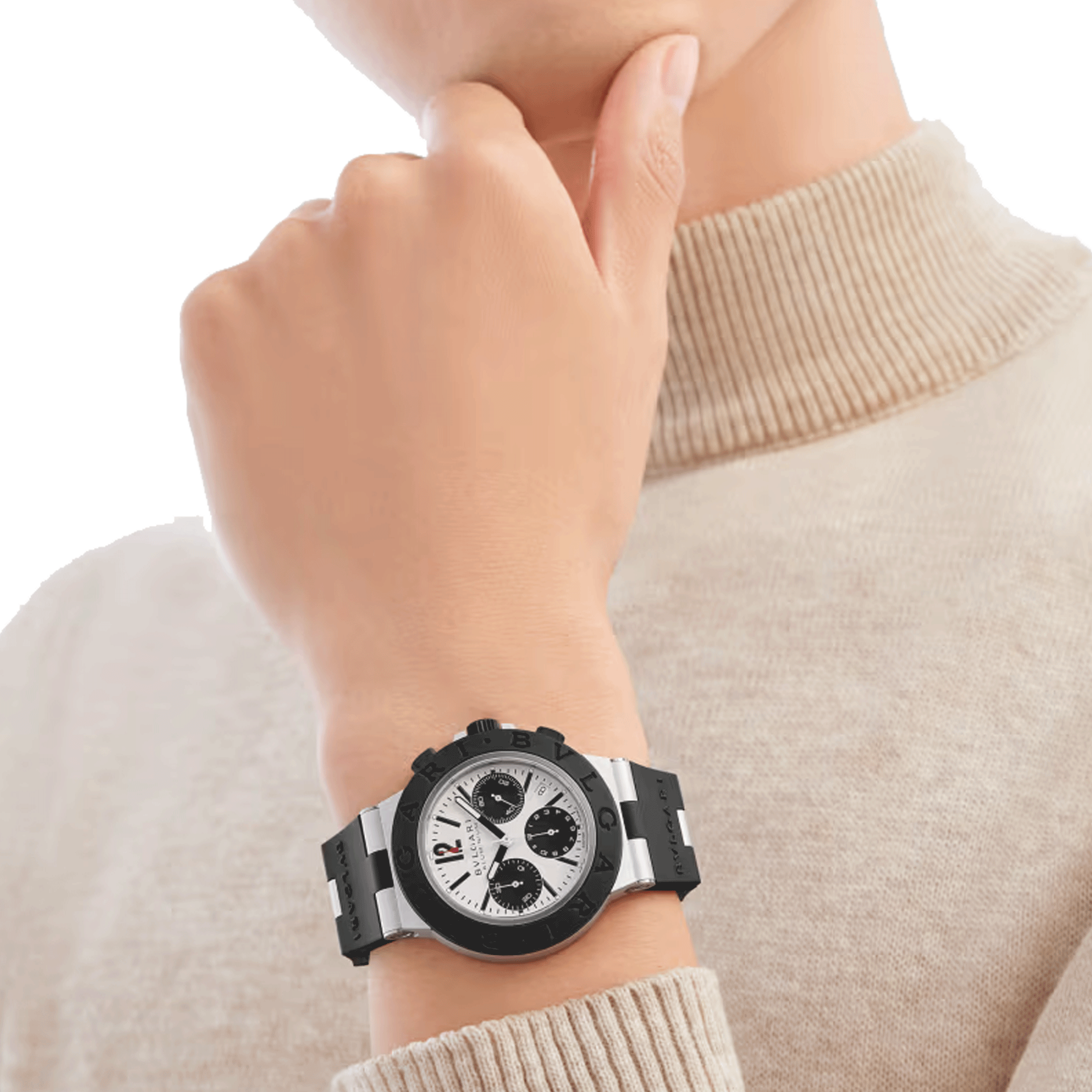 Bulgari Bvlgari Aluminium Automatic Chronograph watch grey dial black rubber strap 41 mm 103722