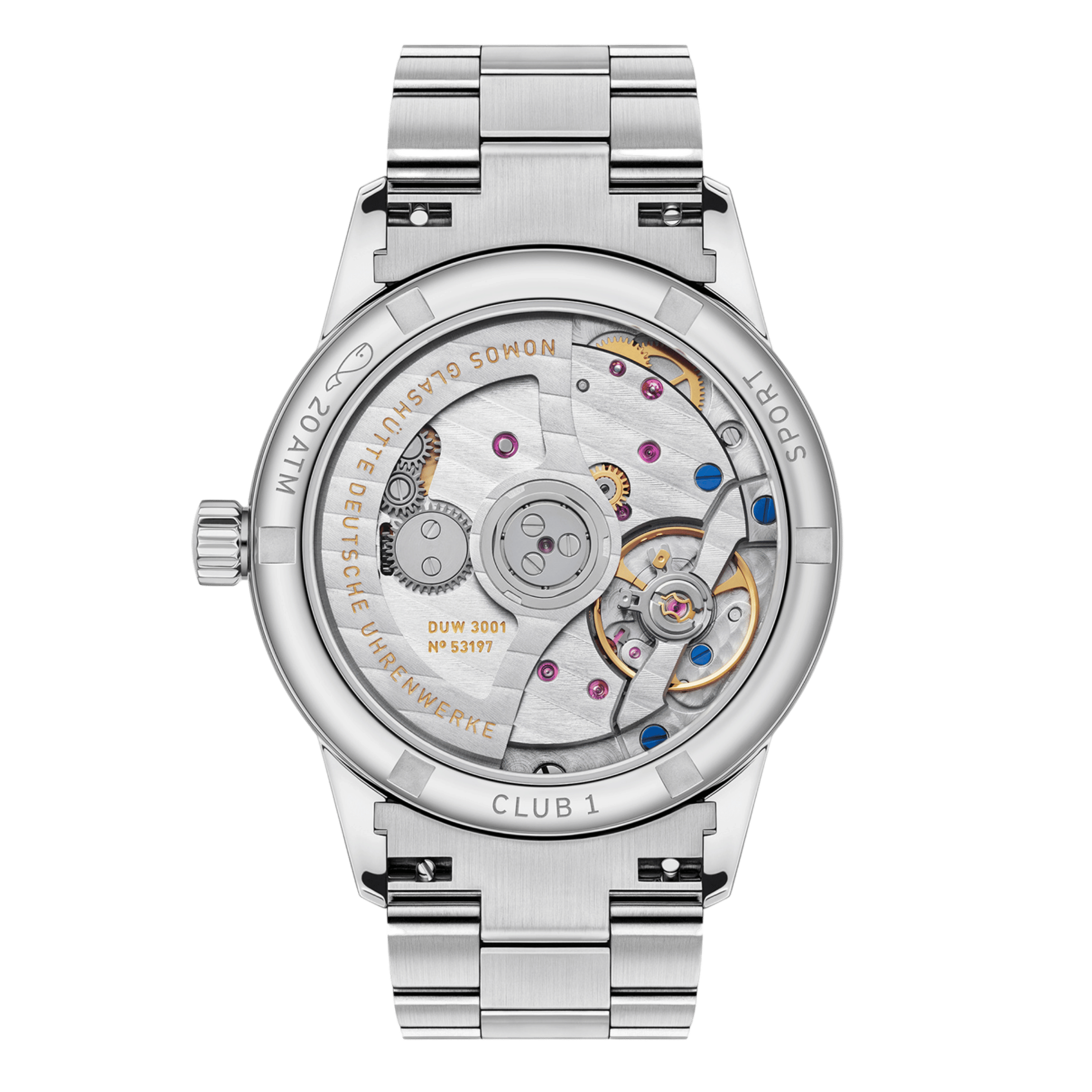 Nomos Club Sport Neomatik 34 Gold automatic sapphire back golden dial steel bracelet 34 mm