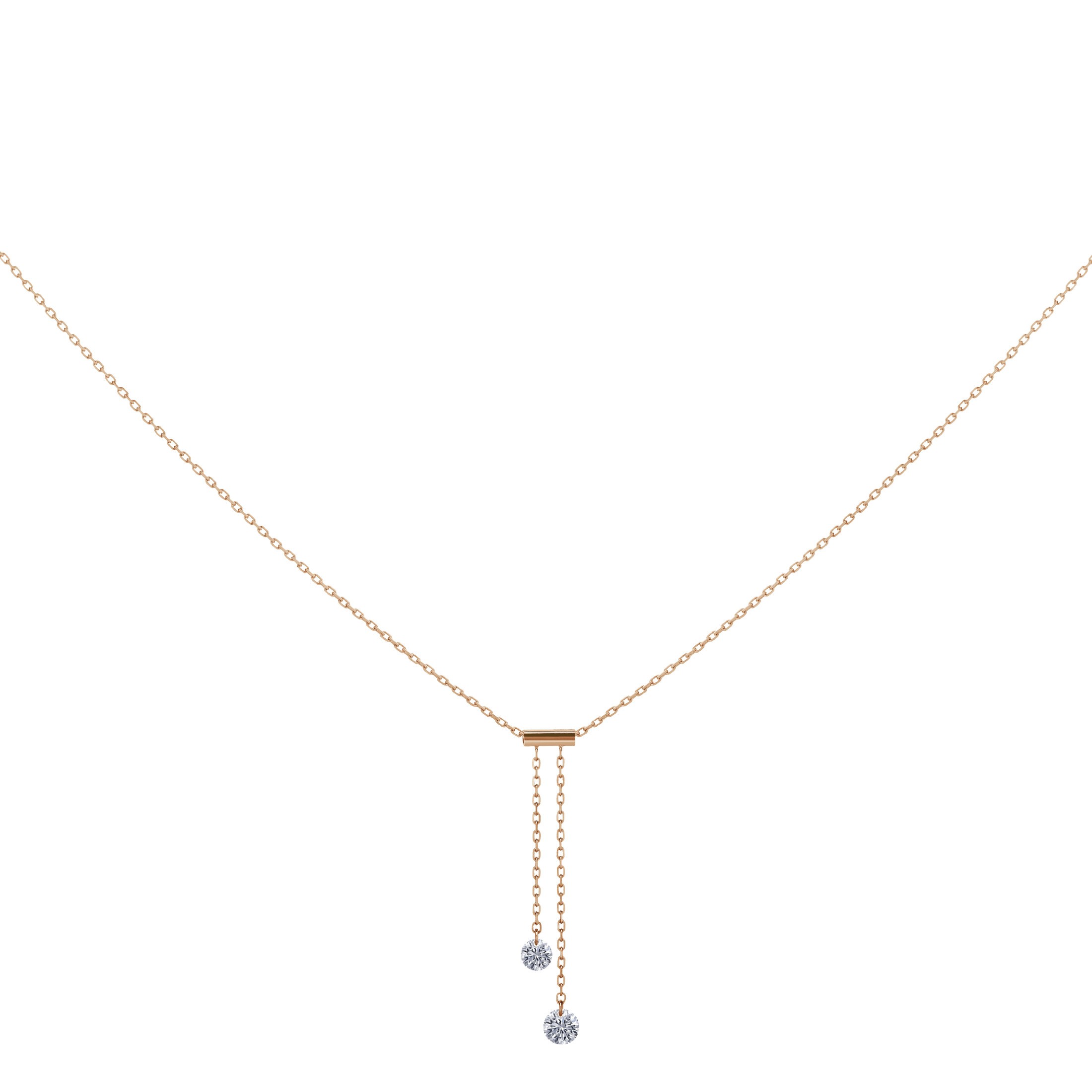 Collier Cravate La Brune et La Blonde 360° en or rose 2 diamants taille brillant 0,35 carat - Soldat_PL