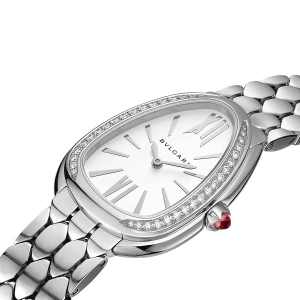 Bulgari Serpenti Seduttori quartz watch bezel set white dial steel bracelet 33 mm 103949