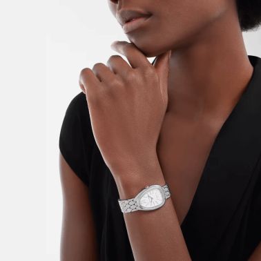 Bulgari Serpenti Seduttori quartz watch bezel set white dial steel bracelet 33 mm 103949