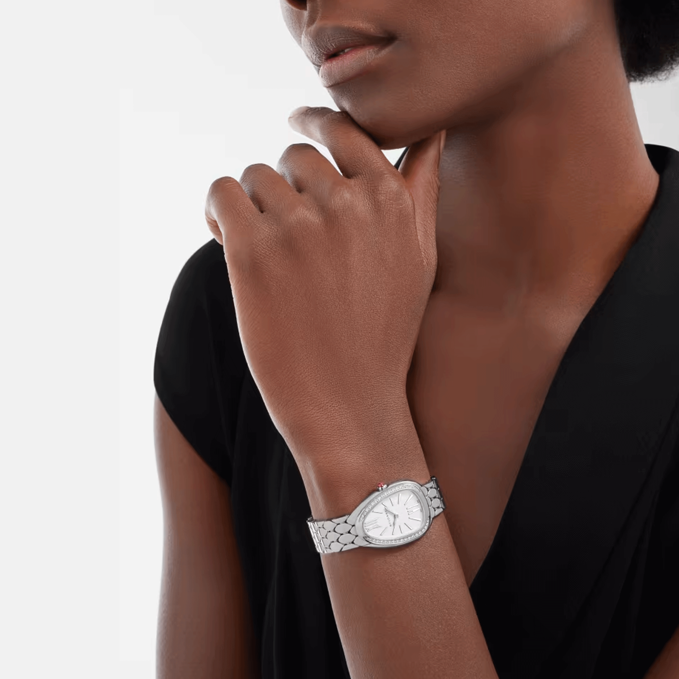 Bulgari Serpenti Seduttori quartz watch bezel set white dial steel bracelet 33 mm 103949