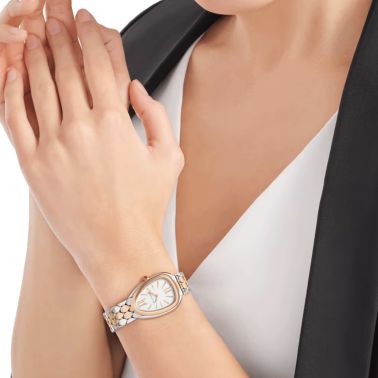 Montre Bulgari Serpenti Seduttori quartz cadran blanc opalin bracelet acier et or rose 33 mm 103277