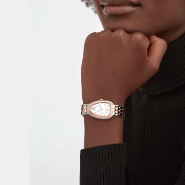 Bulgari Serpenti Seduttori quartz watch white opaline dial steel and rose gold bracelet 33 mm 103277